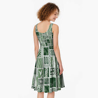 Vintage Aloha Block Quilt Midi Dress Green Inspired Lei Motifs LT9 - Polynesian Pride