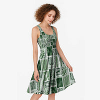 Vintage Aloha Block Quilt Midi Dress Green Inspired Lei Motifs LT9 - Polynesian Pride