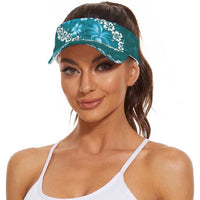 Vintage Dark Cyan Polynesia Sun Visor Cap Plumeria With Hibiscus Tropical Vibes