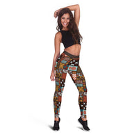 Vintage Hawaiian Quilting Patterns Leggings Brown Style Tribal Fabric Patchwork - Polynesian Pride