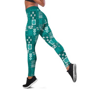 Vintage Hawaiian Quilting Patterns Leggings Turquoise Style Tribal Fabric Patchwork - Polynesian Pride