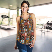 Vintage Hawaiian Quilting Patterns Women Racerback Tank Brown Style Tribal Fabric Patchwork - Polynesian Pride