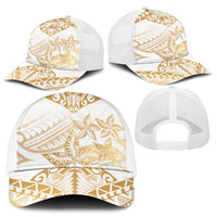 White and Gold Polynesia Mesh Trucker Cap Plumeria Tattoo With Polynesian Pattern - Polynesian Pride
