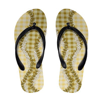 Yellow Hawaii Palaka Flip Flops Hawaiian Honohono Lei