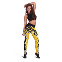 Yellow Niho Taniwha Mix Poutama Leggings Unique Taniko Aotearoa - Polynesian Pride
