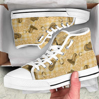 Yellow Palaka Hawaii Cowboy High Top Shoes Puakenikeni Lei Paniolo Papale Seamless Vibes LT14 Yellow - Polynesian Pride
