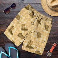 Yellow Palaka Hawaii Cowboy Shorts for Men Puakenikeni Lei Paniolo Papale Seamless Vibes LT14 Yellow - Polynesian Pride