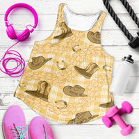 Yellow Palaka Hawaii Cowboy Women Racerback Tank Puakenikeni Lei Paniolo Papale Seamless Vibes LT14 Yellow - Polynesian Pride