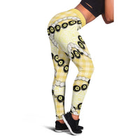 Yellow Palaka Hawaii Leggings Kukui Nut Pikake Lei Hawaiian Tapa Pattern - Polynesian Pride