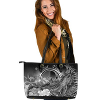 Custom Personalised Yap Large Leather Tote Bag - Humpback Whale with Tropical Flowers (White) White - Polynesian Pride