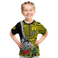 (Custom Personalised) New Caledonia Polynesian Coat Of Arms Mix Tropical Flowers Kid T Shirt LT14 Youth XL Size14 - Polynesian Pride