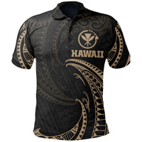 Hawaii Polynesian Polo Shirt Gold Tribal Wave Unisex Black - Polynesian Pride