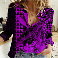 Kakau Polynesian Tribal Hawaiian Turtle with Kanaka Maoli Purple Women Casual Shirt LT9 Female Purple - Polynesian Pride