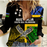 Australian South Sea Islanders Flag Style Women Casual Shirt LT14 Female Black - Polynesian Pride