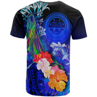 Fsm T Shirt Humpback Whale with Tropical Flowers (Blue) - Polynesian Pride