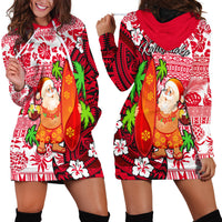 Mele Kalikimaka Hoodie Dress - Christmas Hawaii With Santa Claus LT13 Red - Polynesian Pride