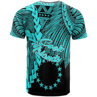 Cook Islands T Shirt Tribal Wave Tattoo Neon Blue - Polynesian Pride