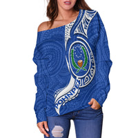 Pohnpei Women Off Shoulder Sweater - Micronesia Pride Blue - LT12 - Polynesian Pride