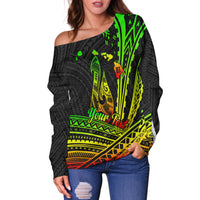 (Custom Personalised) Hawaii Fish Hook Polynesian Tribal Reggae Women Off Shoulder Sweater - LT12 - Polynesian Pride