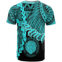 Northern Mariana Islands Polynesian T Shirt Tribal Wave Tattoo Neon Blue - Polynesian Pride