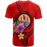 Tahiti Polynesian Custom T Shirt Floral With Seal Red - Polynesian Pride