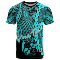 Tonga Polynesian Custom T Shirt Tribal Wave Tattoo Neon Blue Unisex Neon Blue - Polynesian Pride