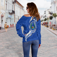 Pohnpei Women Off Shoulder Sweater - Micronesia Pride Blue - LT12 - Polynesian Pride