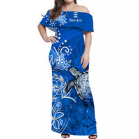 Custom Matching Hawaiian Outfits For Couples Polynesia Blue Sea Turtle Honu and Hibiscus Dress and Hawaiian Shirt LT13 - Polynesian Pride