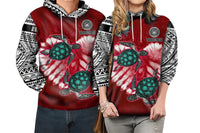 Custom American Samoa Hoodie Couple Polynesian Turtles Valentine HUSBand and WIFE Tie Dye Red LT13 6XL - Polynesian Pride
