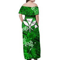 (Custom Personalised) Hawaii Off Shoulder Long Dress Map and Turtle Green Flowers LT13 - Polynesian Pride