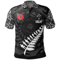 New Zealand ANZAC Spirit Polo Shirt Lest We Forget Maori Tattoo Black - Polynesian Pride