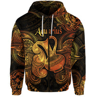 Aquarius Zodiac Polynesian Zip Hoodie Unique Style Gold LT8 - Polynesian Pride