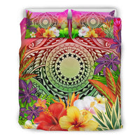 Cook Islands Polynesian Bedding Set - Manta Ray Tropical Flowers - Polynesian Pride