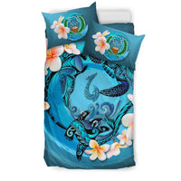 Polynesian Duvet Cover Set - Pohnpei Bedding Set Blue Plumeria Animal Tattoo - Polynesian Pride