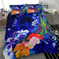 Custom Personalised Yap Bedding Set - Humpback Whale with Tropical Flowers (Blue) - Polynesian Pride