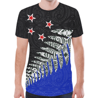 New Zealand Flag Shirt, Maori Tattoo Silver Fern T Shirt Kid Black - Polynesian Pride
