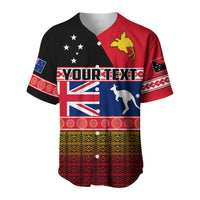 (Custom Personalised) Papua New Guinea and Australia Baseball Jersey Polynesian PNG and AUS LT13 Black - Polynesian Pride