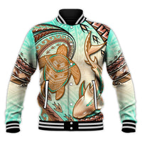 Hawaii Baseball Jacket Polynesian Shark And Sea Turtle Dreamy Turquoise Artsy LT14 Unisex Turquoise - Polynesian Pride
