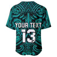 (Custom Text and Number) New Zealand Silver Fern Rugby Baseball Jersey All Black Turquoise NZ Maori Pattern LT13 - Polynesian Pride