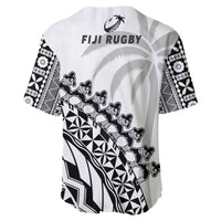 Fiji Rugby Baseball Jersey Fijian Cibi Dance Tapa Pattern White LT14 - Polynesian Pride