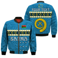 (Custom Personalised) Sanma Province Bomber Jacket Vanuatu Pig Tusk Polynesian Flag Style LT14 Unisex Blue - Polynesian Pride