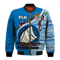 (Custom Personalised) Fiji Bomber Jacket Fijian Drua Mix Tagimaucia Flower Blue Style LT14 - Polynesian Pride