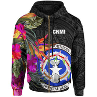 Northern Mariana Islands Zip Hoodie Saipan Hibiscus Polynesian Pattern Art - Polynesian Pride