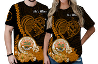 Custom FSM Valentine Couple T Shirt Heart Love Tropical Flowers Gold LT14 No Men - Polynesian Pride