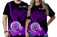 Custom FSM Valentine Couple T Shirt Heart Love Tropical Flowers Purple LT14 No Men - Polynesian Pride