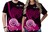 Custom FSM Valentine Couple T Shirt Heart Love Tropical Flowers Pink LT14 No Men - Polynesian Pride