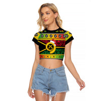 (Custom Personalised) Vanuatu Christmas Raglan Cropped T Shirt Pig Tusk Polynesian Joyeux Noel Flag Art LT14 Female Reggae - Polynesian Pride