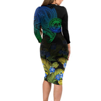 Vanuatu Malampa Province Long Sleeve Dress Hibiscus Tribal Polynesian Tattoo Ver Gradient LT9 - Polynesian Pride