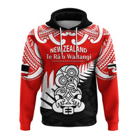 Custom Waitangi Day Hoodie Tino Rangatiratanga Flag With Tiki Maori Fern LT14 Pullover Hoodie Red - Polynesian Pride