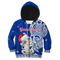 (Custom Personalised) New Zealand Christmas Hoodie KID Hei Tiki Blue Pohutukawa Meri Kirihimete LT14 - Polynesian Pride